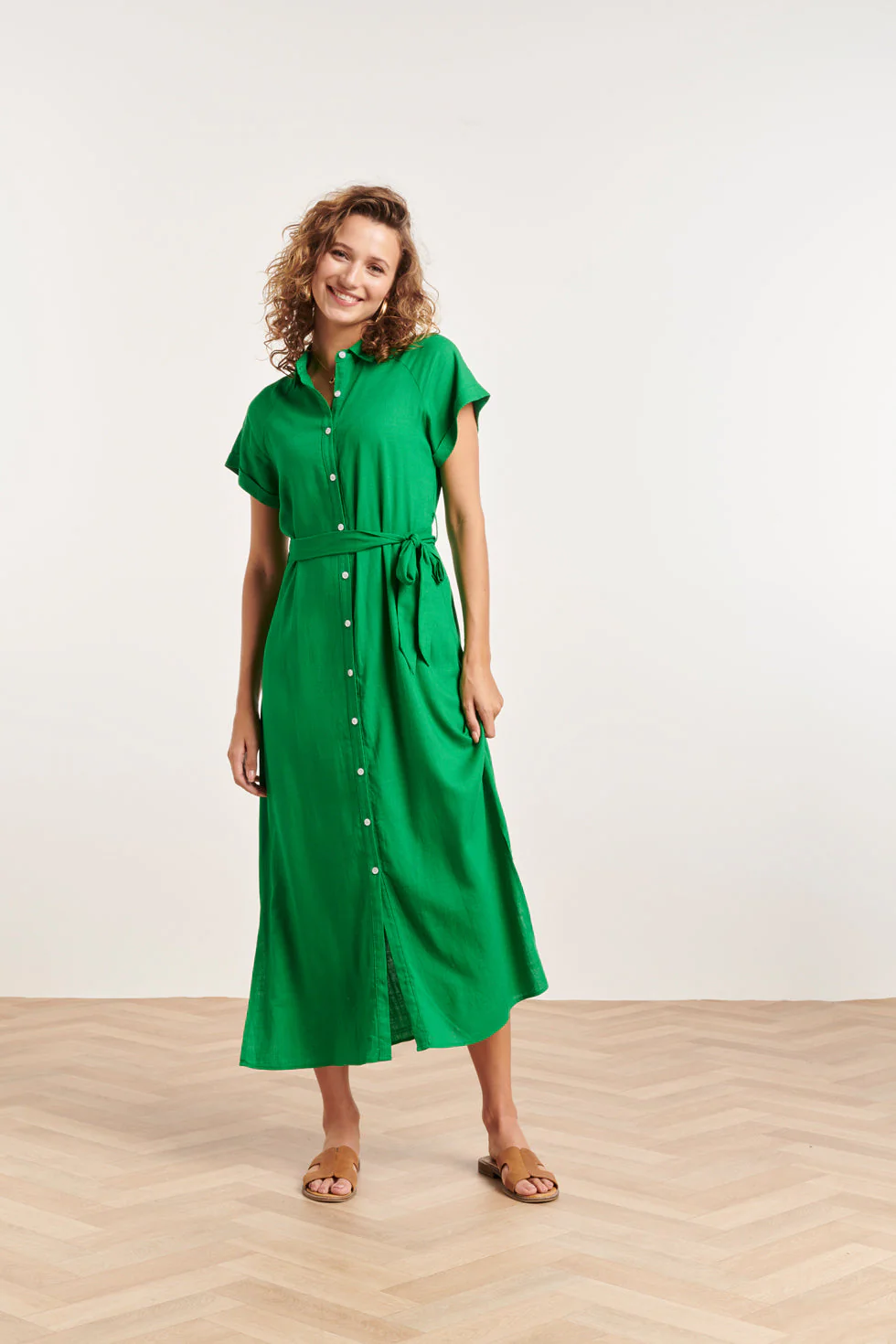 Smashed Lemon 24348 groene ademende zomer shirtjurk
