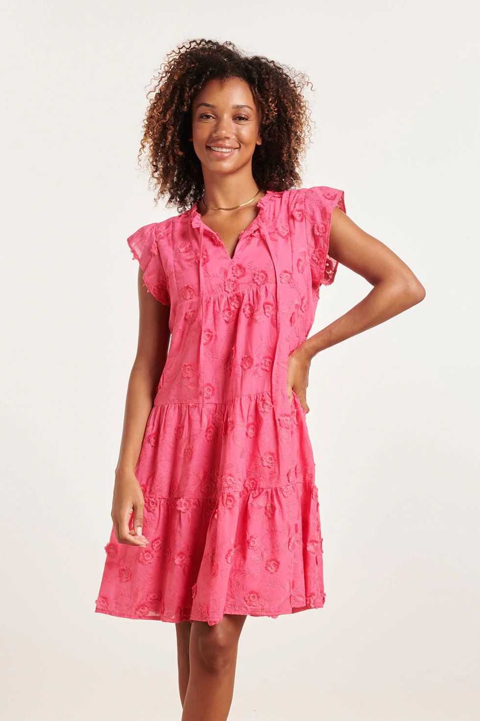 Smashed Lemon 24353 fuchsia jurk met 3d bloemenstructuur