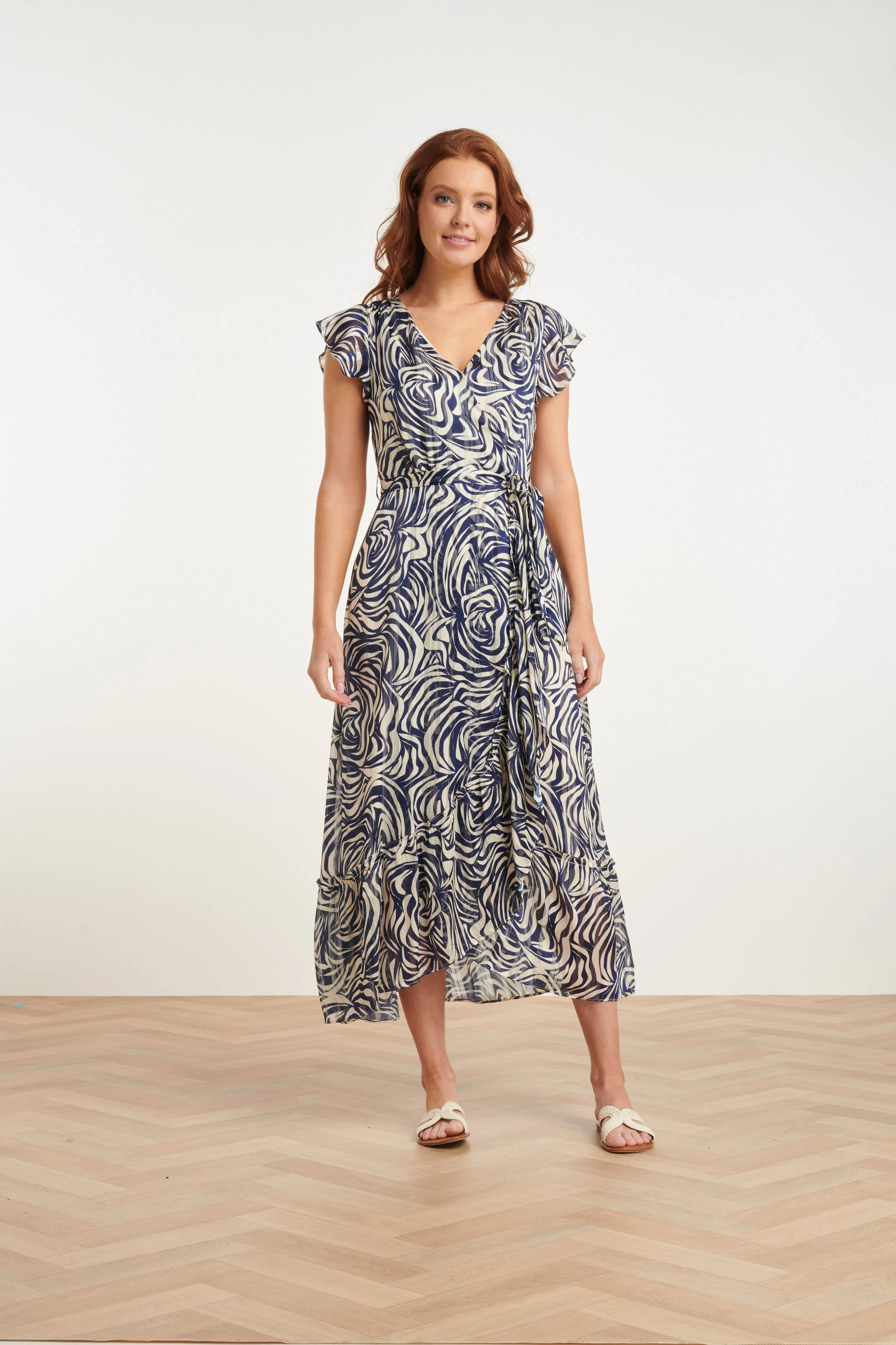 Smashed Lemon 24400 blauw chiffon zomerjurk met dierenprint