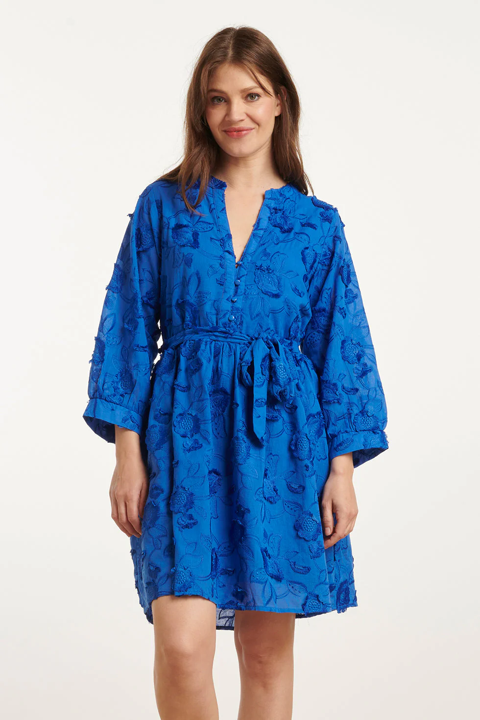 Smashed Lemon 25137 cobalt blauwe 3d bloemen jurk
