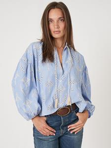 REPEAT cashmere Geborduurde blouse met strikkoord met kwastje
