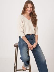 REPEAT cashmere Katoenen gebreide V-hals trui met structuur