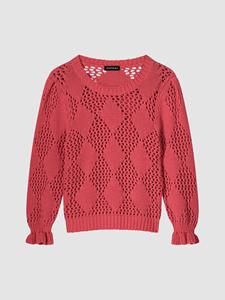 REPEAT cashmere Katoenen gehaakte trui met ruitjespatroon