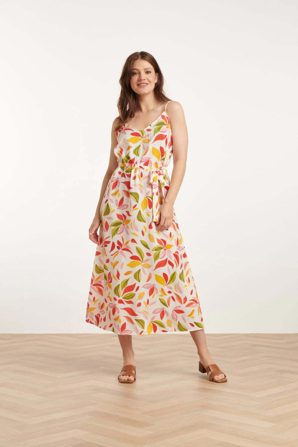 Smashed Lemon 25157 midi jurk met multikleur bladprint