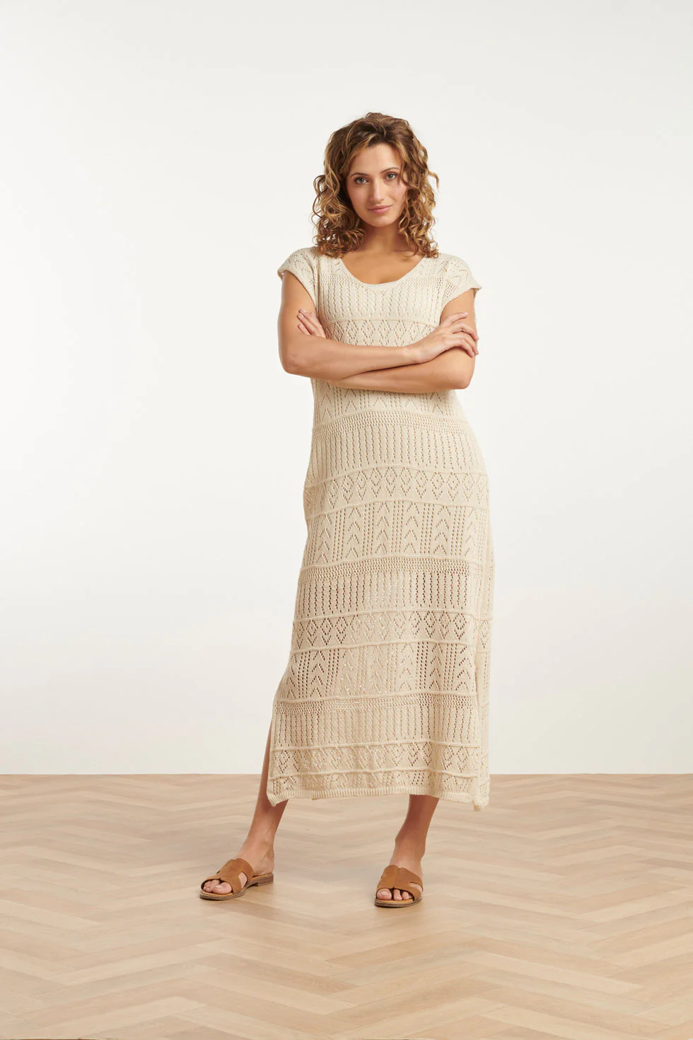 Smashed Lemon 25214 off white crochet midi jurk