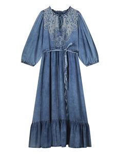 Summum Long dress cotton indigo sateen 5s1597-11631
