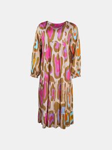 Mucho Gusto Jurk perpignan met degrade oranje fuchsia print en luipaard