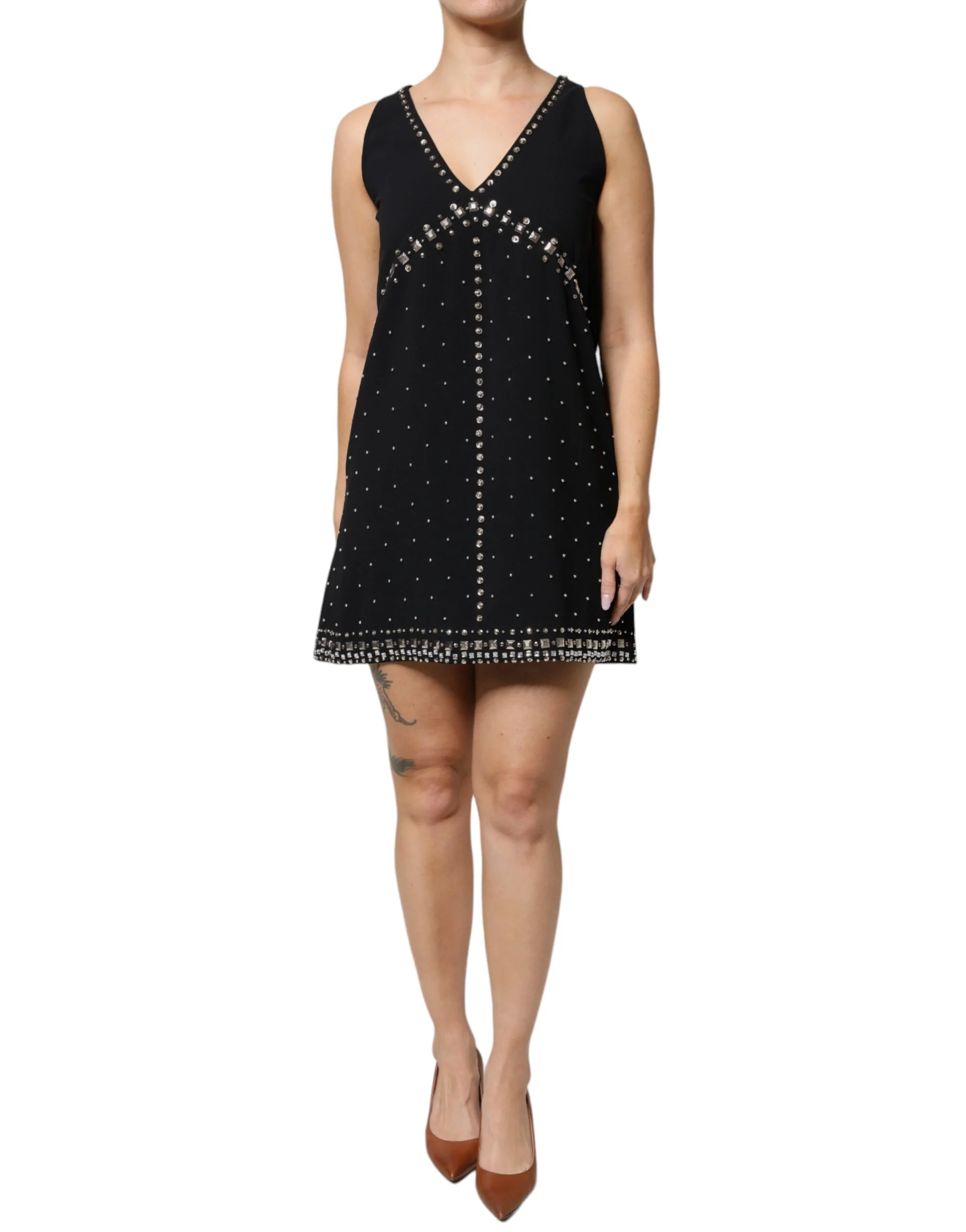 Pinko Versierde polyester mouwloze shift a-lijn mini jurk