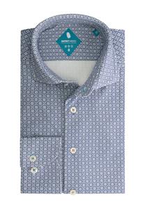 District Indigo Overhemd Performance Pique Print Blue/White/Brown 