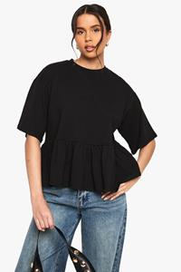Boohoo Peplum T-Shirt Met Zoom, Black