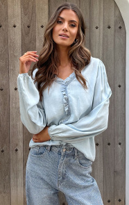 The Musthaves Denim Ruffle Blouse Light Blue