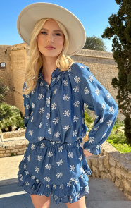 The Musthaves Denim Ruffle Blouse Flower