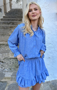 The Musthaves Ruffle Pofmouw Blouse Blauw