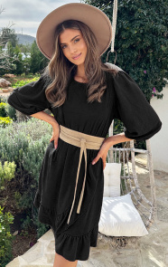 The Musthaves Pofmouwen Ruffle Jurk Zwart