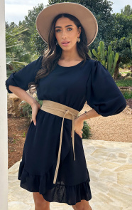 The Musthaves Pofmouwen Ruffle Jurk Marine