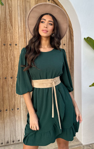 The Musthaves Pofmouwen Ruffle Jurk Smaragd