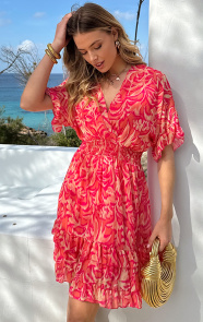 The Musthaves Ruffle Laagjes Jurk La Palma Koraal