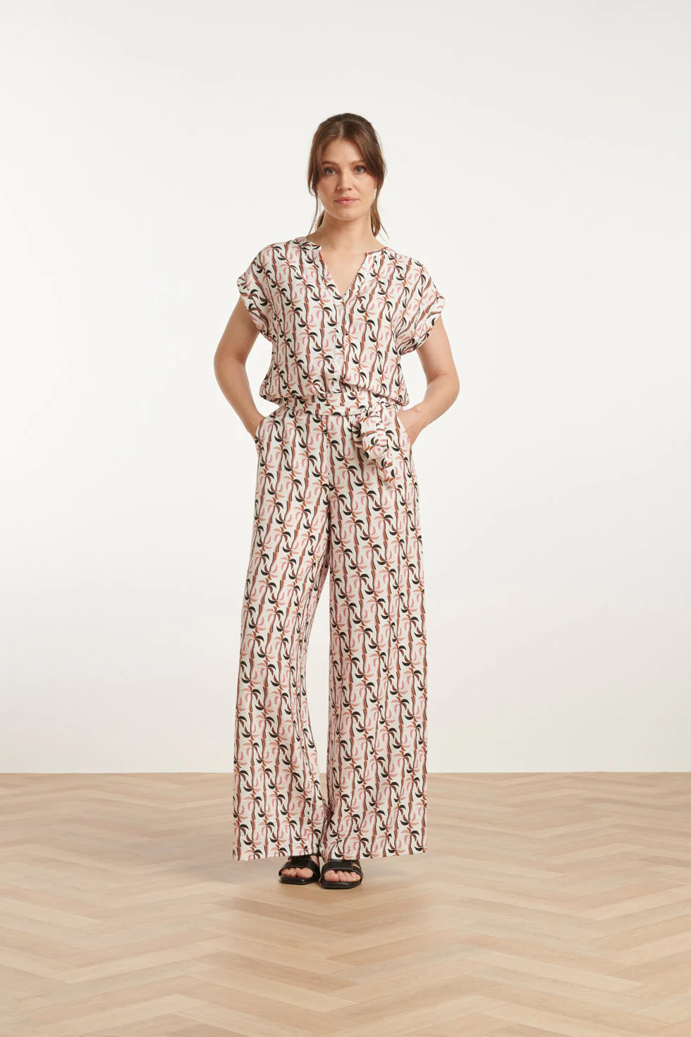Smashed Lemon 25059 off-white marocain broek met palmprint