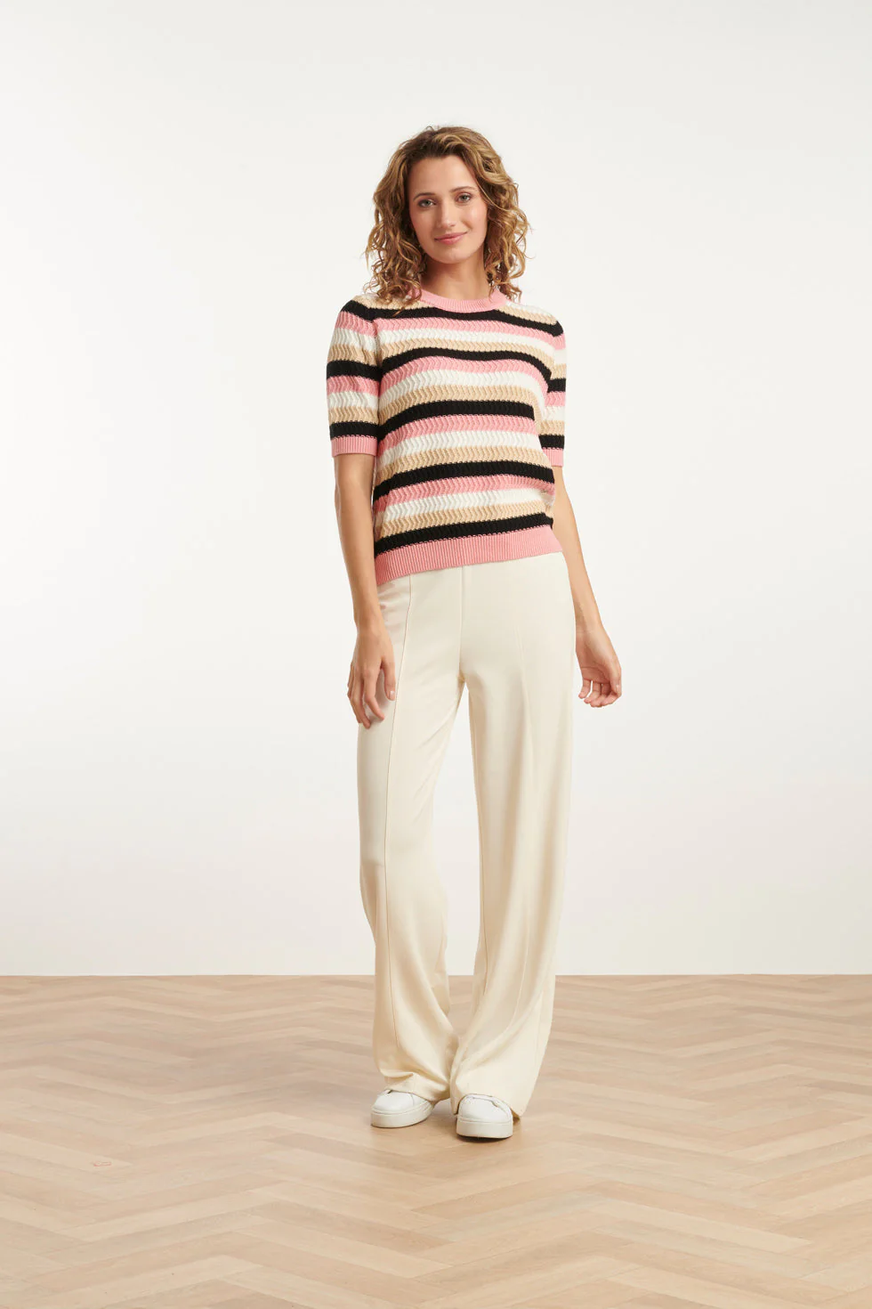 Smashed Lemon 25140 off-white wide straight leg stretch broek