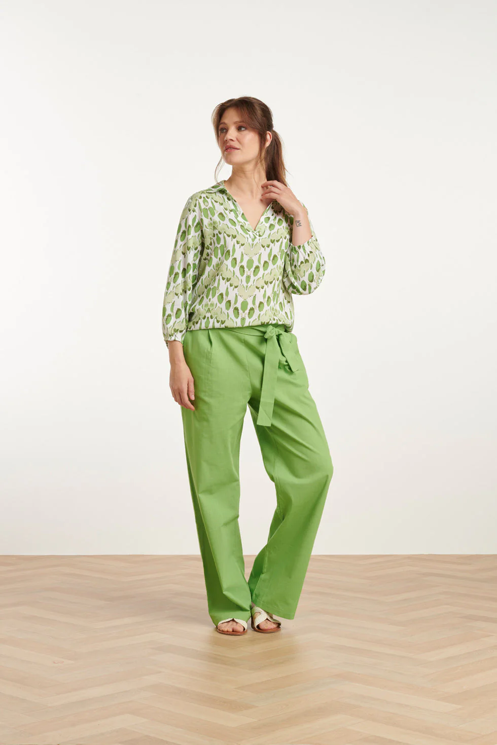 Smashed Lemon 25177 lime groene linnen broek