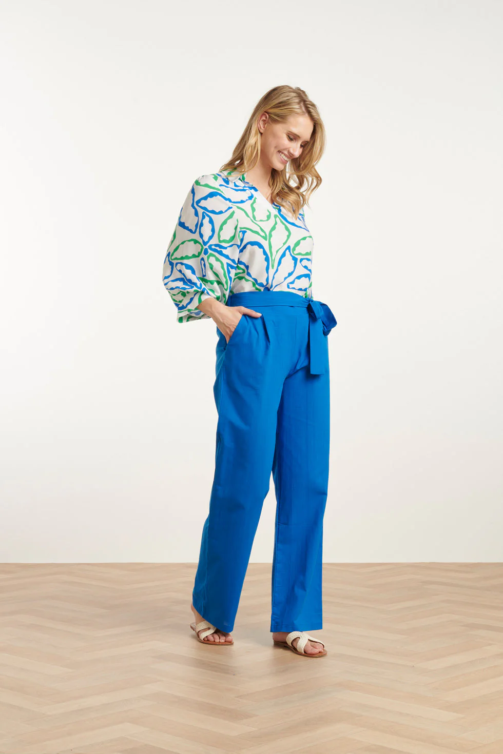 Smashed Lemon 25177 cobaltblauwe linnen broek