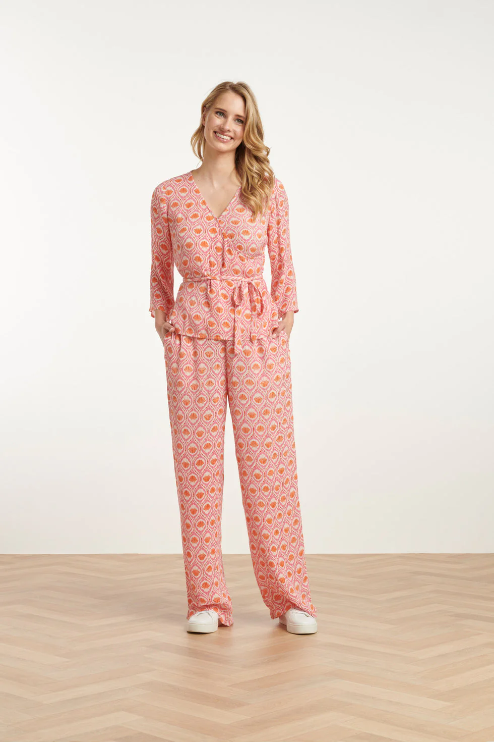 Smashed Lemon 25183 peach & roze schelpprint broek