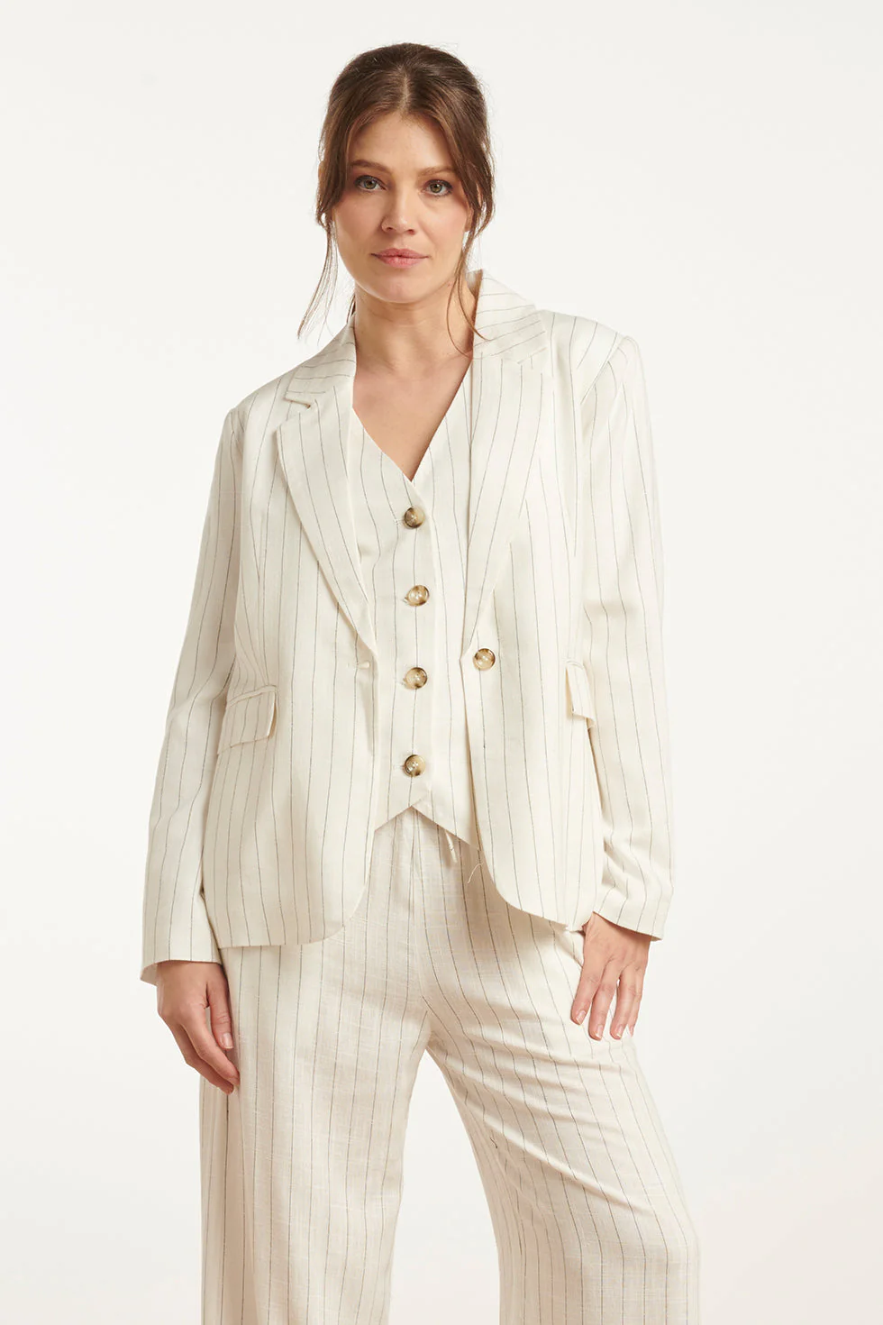 Smashed Lemon 25130 witte pinstripe linnen blazer