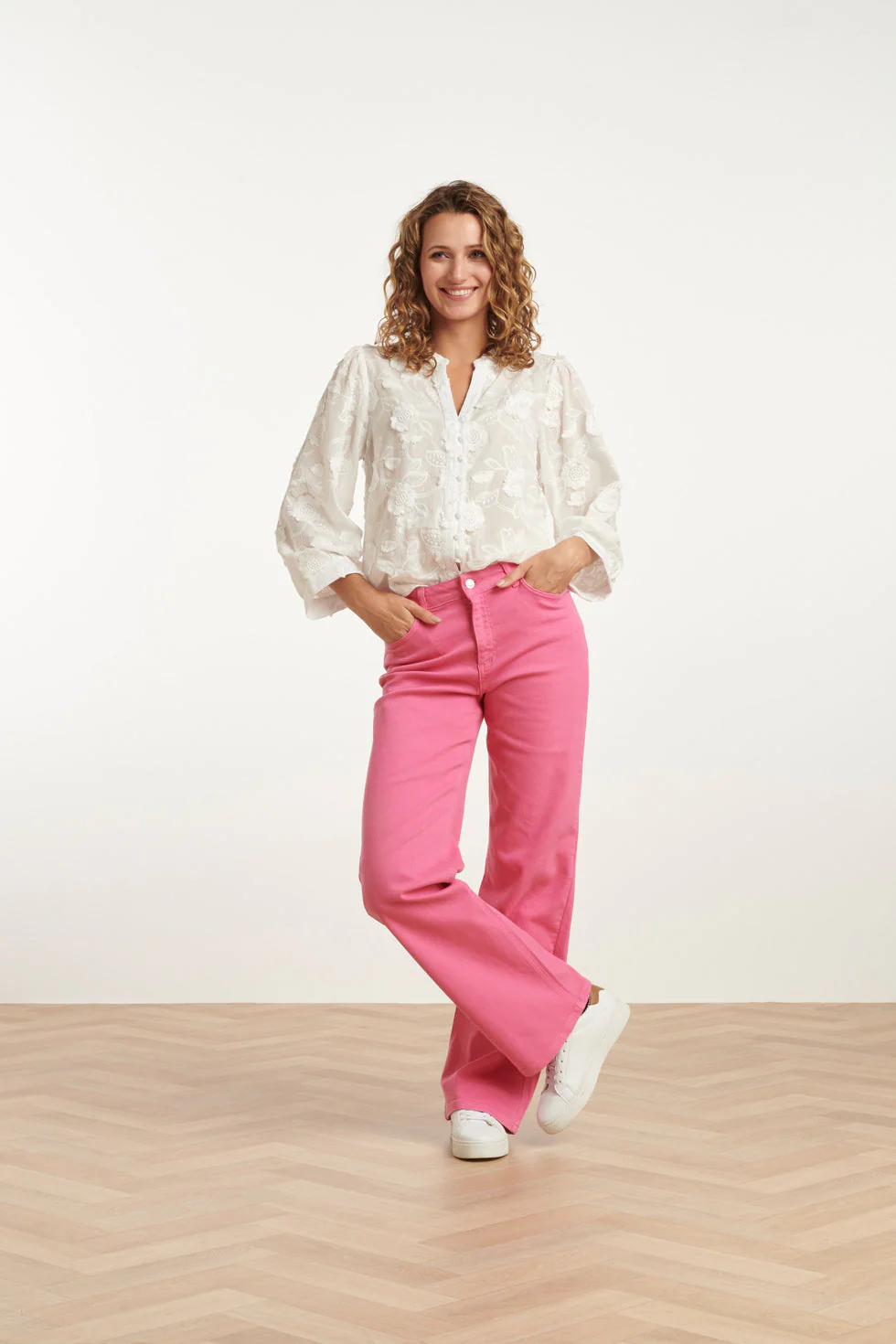 Smashed Lemon 25207 roze denim straight jeans