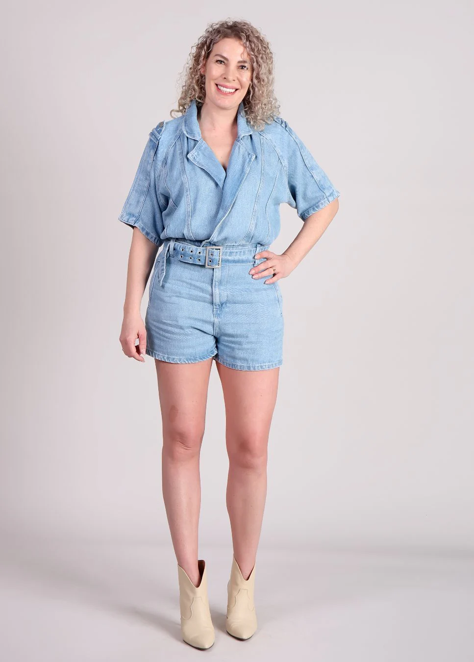 Homage to Denim Homage flowy playsuit details light soft blue
