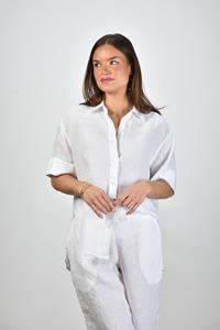 Academia linnen blouse Zoe met korte mouwen wit