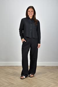Academia linnen broek Sary met elastische tailleband blauw