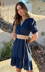 Jurkjes Pofmouwen V-Hals Jurk Romy Blauw