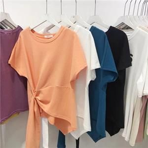 BOOSKU Zomer onregelmatig ontwerp effen kleur top T-shirt met korte mouwen M