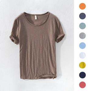 Four Four Retro Raw Edge T-shirt voor heren 100% katoen Lichtgewicht ademend Slim-fit Monochromatisch O-hals Casual Basic Top XXXL wit
