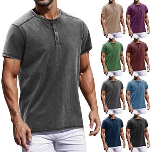 Xingben Four Vintage zomer heren T-shirt streetwear 3 knoppen open vlieg losse kleding print korte mouw T-shirt M blauw
