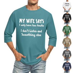Niubiplus Men's letter printed three quarter sleeved top, loose in summer L