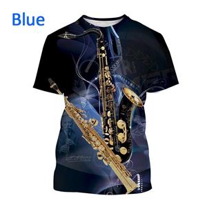Kukebang Heren Muziek Kunst T-shirt met korte mouwen 3D-geprint Nieuw Jazz Muziekinstrument Saxofoon T-shirt Harajuku Stijl Streetwear Top S