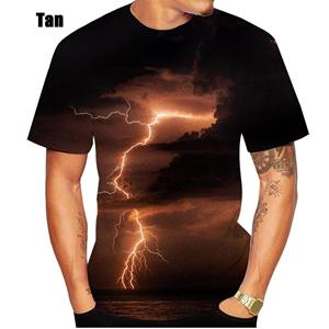 ETST 05 Mode Heren 3D Bliksem Print Korte Mouw T-shirt Hip Hop Streetwear Casual Top unisex S