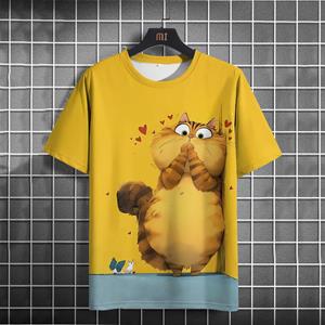 Chaokebang Grappig dier heren T-shirt schattig kattenpatroon 3D bedrukte T-shirts casual losse pasvorm korte mouw T-shirt oversized herenkleding top S