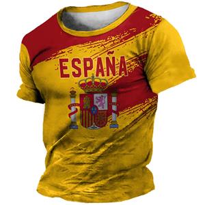 Bobby 2 Spanje Heren T-shirt Zomer Korte Mouw Spanje Nationaal Embleem Vlag 3D Print Mode O Hals Pullover Shirt Mannelijke Oversize Kleding S