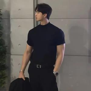 VantaGoods Effen, slim fit, ademend T-shirt met korte mouwen voor heren - Trendy, modieuze Koreaanse stijl, all-match ronde hals. S