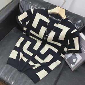 VantaGoods Heren slim geometrisch patroon top met korte mouwen voor lente en herfst 3XL grijze kleur