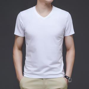 VantaGoods Heren wit katoenen V-hals T-shirt met korte mouwen - Trendy zomerse losse pasvorm L blauw