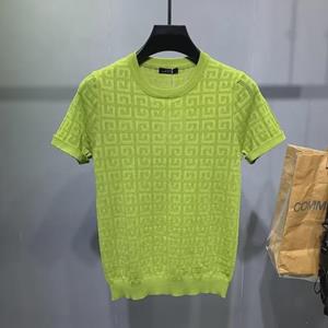 VantaGoods Heren Slim Fit Jacquard Ice Silk Knit T-shirt - Korte Mouw Zomer Trendy, Veelzijdig & Comfortabel 2XL wit