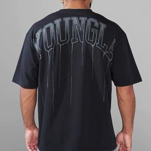VantaGoods YOUNGLA Heren Oversized Katoenen Gym T-shirt - Ronde Hals, Korte Mouw, 240 Stof Medium zwart