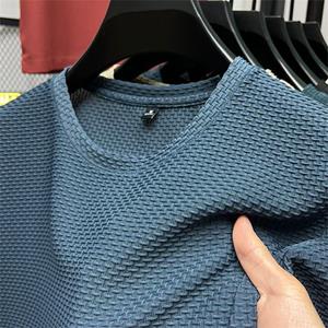 VantaGoods Heren T-shirt met korte mouwen van bamboe-jacquard-ijszijde - Trendy, loszittende zomertop M (suggested 70-90 jin)