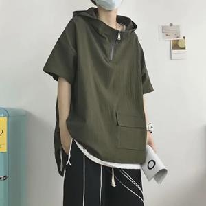 VantaGoods Trendy T-shirt met korte mouwen en capuchon voor heren, losse pasvorm, Hong Kong-stijl, casual studentenkleding 2XL