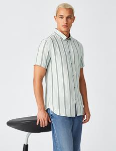 No Excess Shirt short lseeve bobby vertical stripe with linen dessin