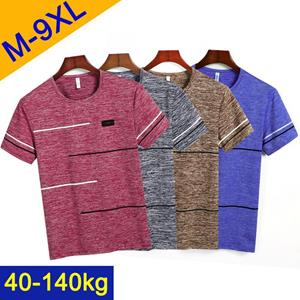 DM-QingQiang Zomer T-shirts Herenkleding Polyester Plus Size T-shirts Ademende Strip Top Tees met korte mouwen M rood