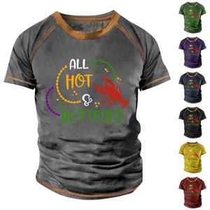 Niubiplus Raglan T-shirt voor heren, retro korte mouw, ronde hals, tops met letterprint L zwart